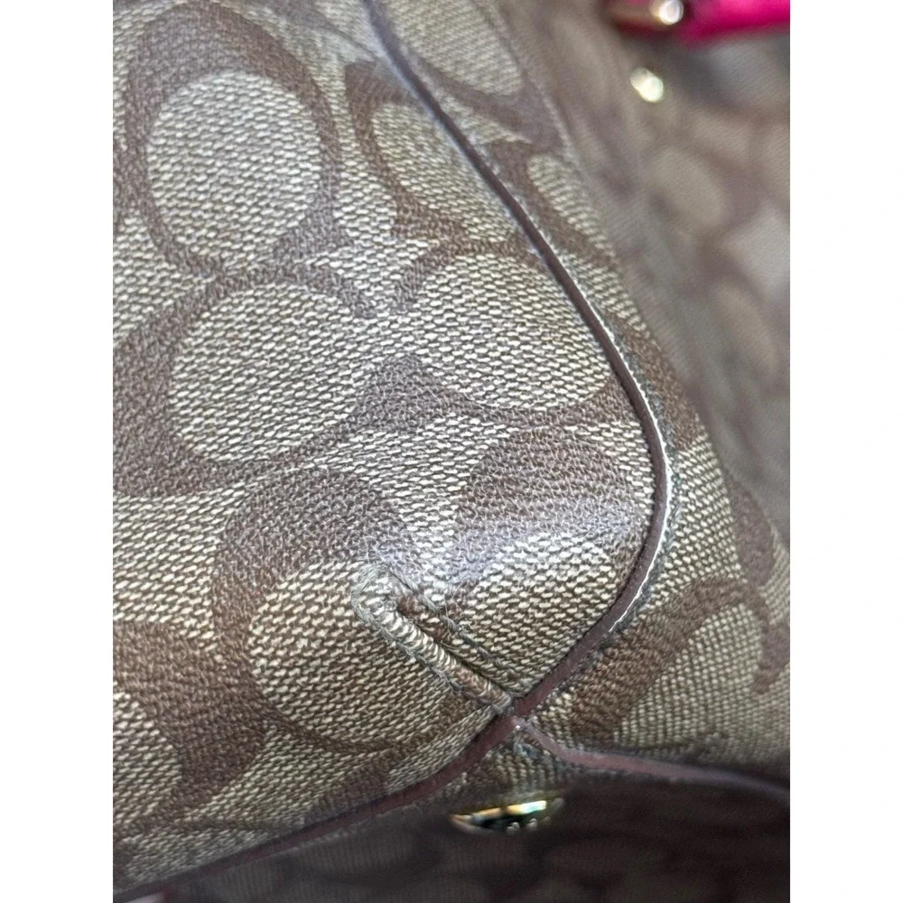 Authentic COACH Signature Shoulder Hand Bag Leather Brown‎ Pink